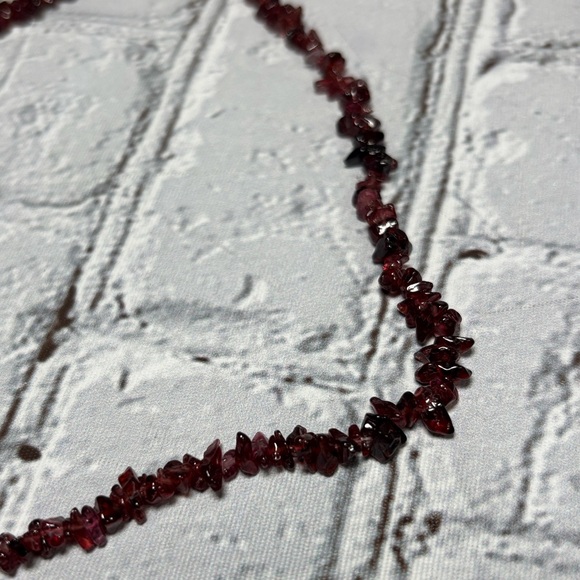 Stone Chip 16 in Necklace Garnet Gold tone Barrel Clasp Vintage - Picture 4 of 9